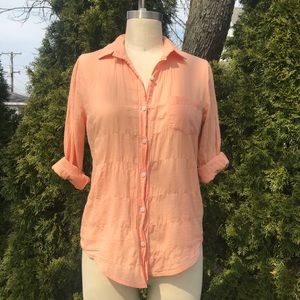 Anthropologie coral button down shirt blouse top